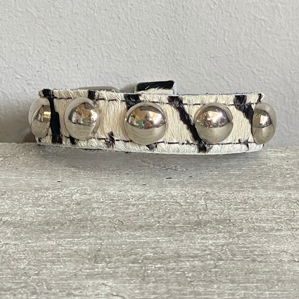 Pulsera Cinta Zebra Esferas Plata